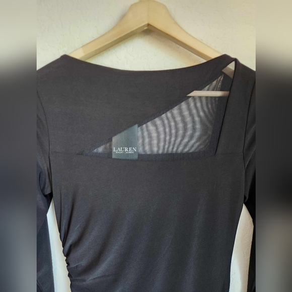 Ralph Lauren Black Midi Dress Mesh long sleeve dress size 8 - Picture 5 of 9